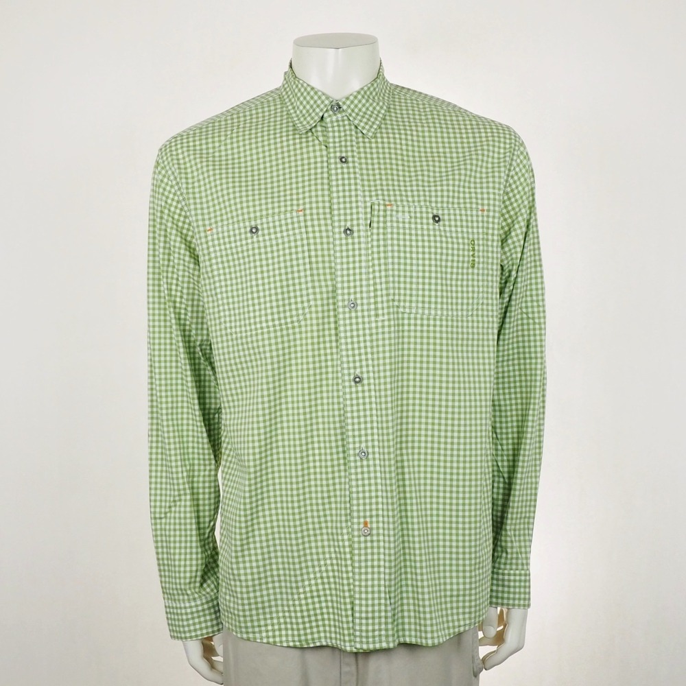 Orvis River Guide Fishing Button Down Shirt Mens Medium Green Plaid Hiking Tech